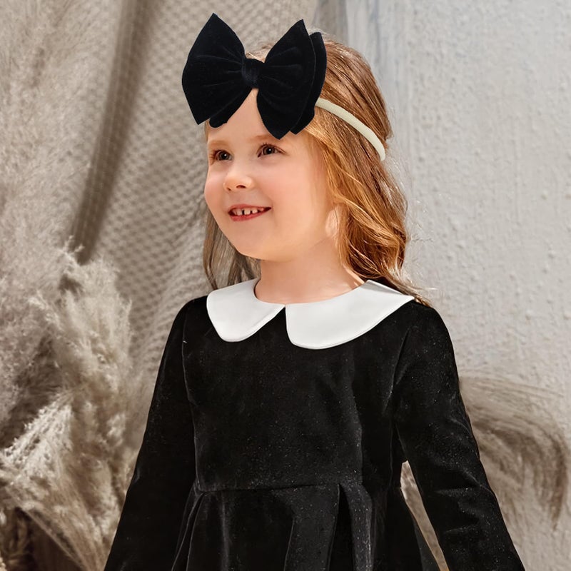 YanJie Brand Hairband - Handmade Velvet Baby Bows & Stretchy Nylon Headbands for Girls Infants Toddlers Child(4.5 black-velvet, 3 Count) - Image 2