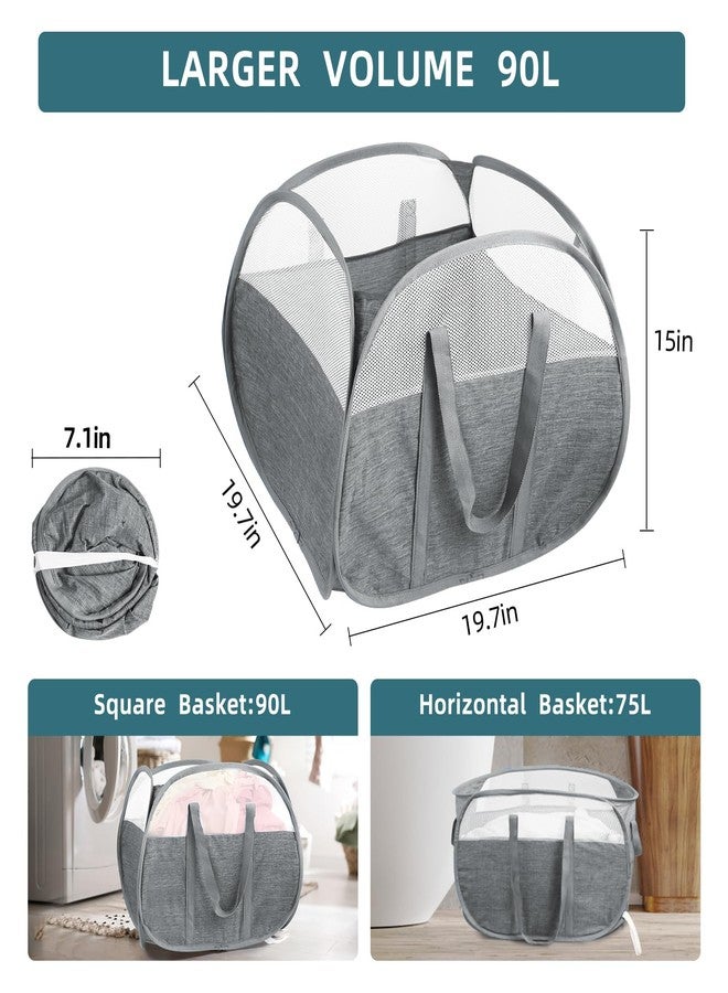 Bemkoo 2 Pack Collapsible Laundry Baskets, 90L Large Foldable Laundry Basket, Pop Up Hampers for Laundry, Dirty Clothes Laundry Hamper for Bedroom, Bathroom, Dorm, Laundry Room, Travel or Camping Grey - Image 4