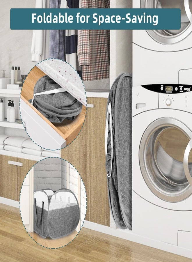 Bemkoo 2 Pack Collapsible Laundry Baskets, 90L Large Foldable Laundry Basket, Pop Up Hampers for Laundry, Dirty Clothes Laundry Hamper for Bedroom, Bathroom, Dorm, Laundry Room, Travel or Camping Grey - Image 3