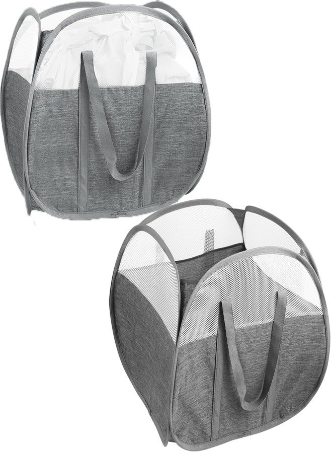 Bemkoo 2 Pack Collapsible Laundry Baskets, 90L Large Foldable Laundry Basket, Pop Up Hampers for Laundry, Dirty Clothes Laundry Hamper for Bedroom, Bathroom, Dorm, Laundry Room, Travel or Camping Grey - Image 1