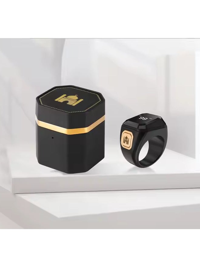 بستوش حلقة الذكر الذكية بحجم 20 ملم – حلقة تسبيح ذكية عربية للمسلمين مع تذكير بمواقيت الصلاة، عدّاد تسبيح، تقنية قابلة للارتداء، وتنبيه بالاهتزاز. مزودة بتطبيق IQIBLA الحصري وتذكيرات يومية للصلاة 5 مرات.(أسود) - Image 3