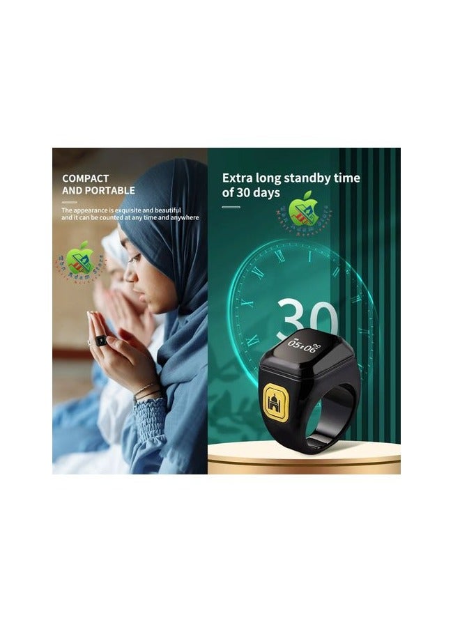 بستوش حلقة الذكر الذكية بحجم 20 ملم – حلقة تسبيح ذكية عربية للمسلمين مع تذكير بمواقيت الصلاة، عدّاد تسبيح، تقنية قابلة للارتداء، وتنبيه بالاهتزاز. مزودة بتطبيق IQIBLA الحصري وتذكيرات يومية للصلاة 5 مرات.(أسود) - Image 5