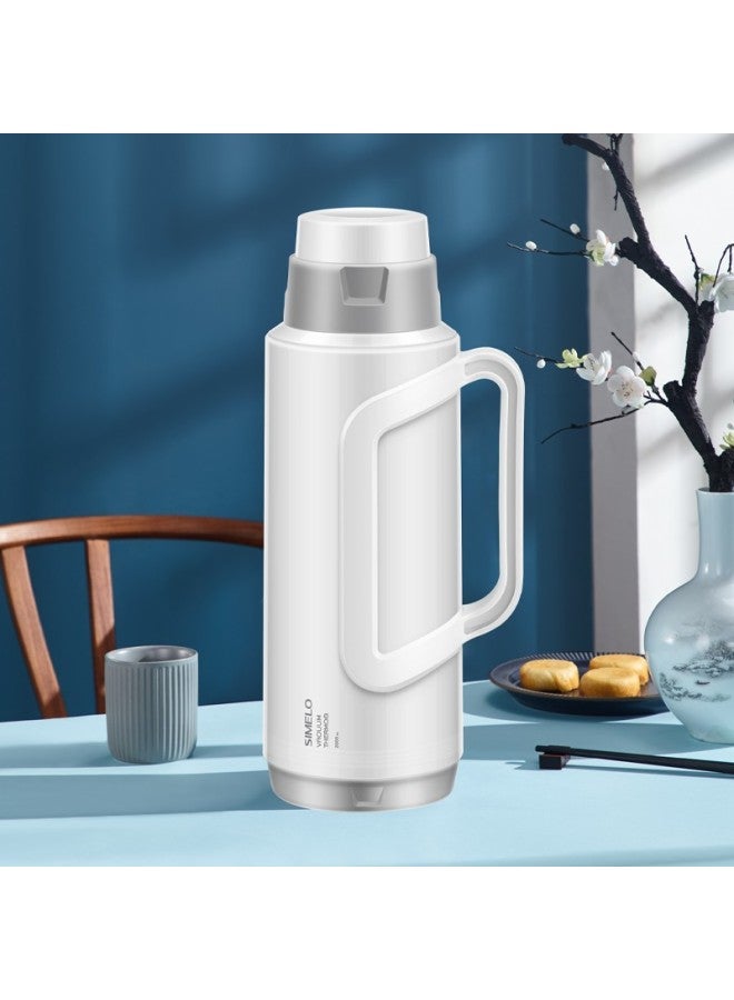 Simelo Insulated Thermos Flask With Glass Inner Liner, 304 Stainless Steel Lid, Water Bottle For Student Dormitory, Hot Water Bottle, 2.0l, Minimalist White - Image 1