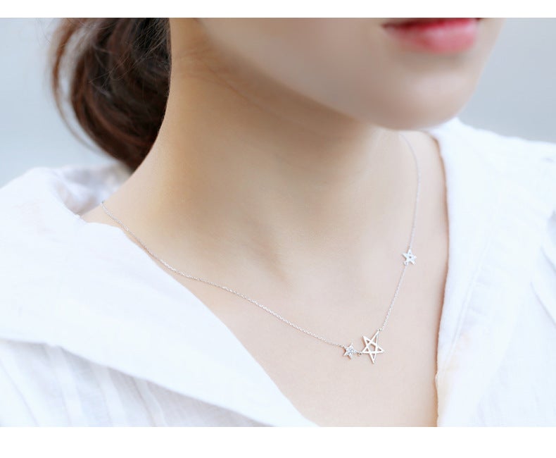 Generic Five-pointed Star Diamond Necklace Silver-plated Jewelry Star Clavicle Chain Womens Day South Korea Simple Sweet All-match Short Style Star necklace [with chain]] 