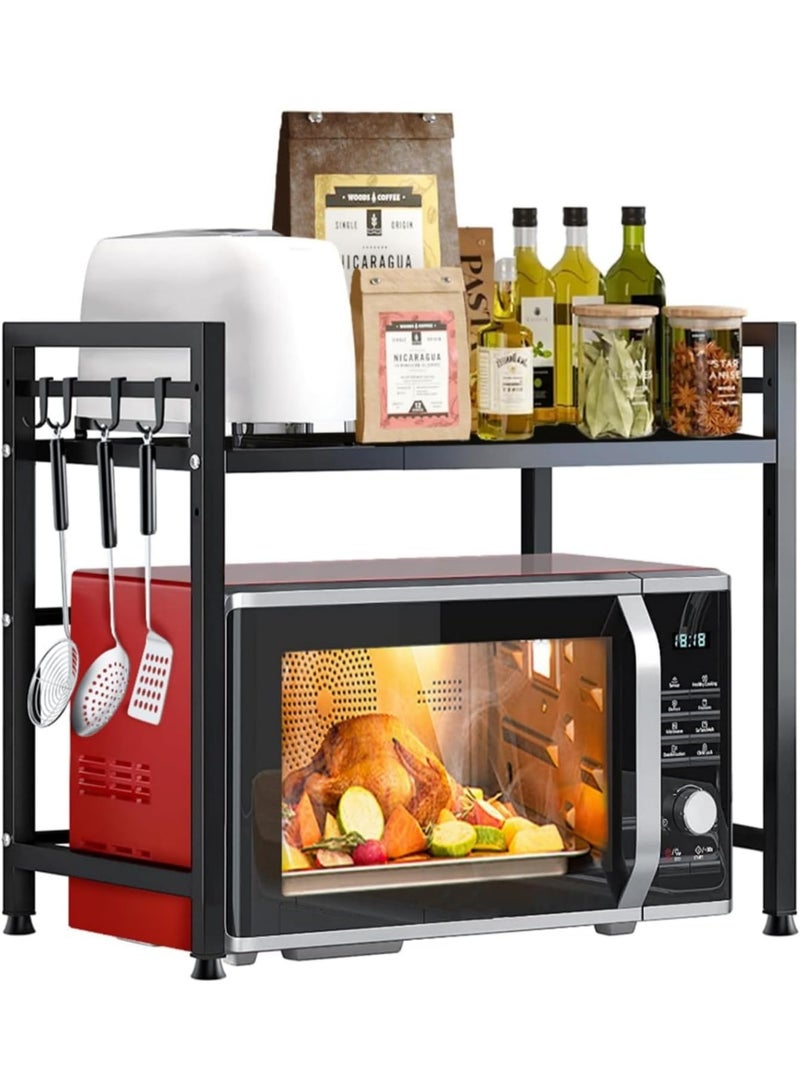 Soofam Microwave Oven Rack, Expandable Microwave Stand with 6 Hooks, Kitchen Utensils Tableware Storage for Kitchen Dining Room - Image 1