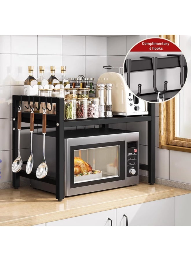 Soofam Microwave Oven Rack, Expandable Microwave Stand with 6 Hooks, Kitchen Utensils Tableware Storage for Kitchen Dining Room - Image 4