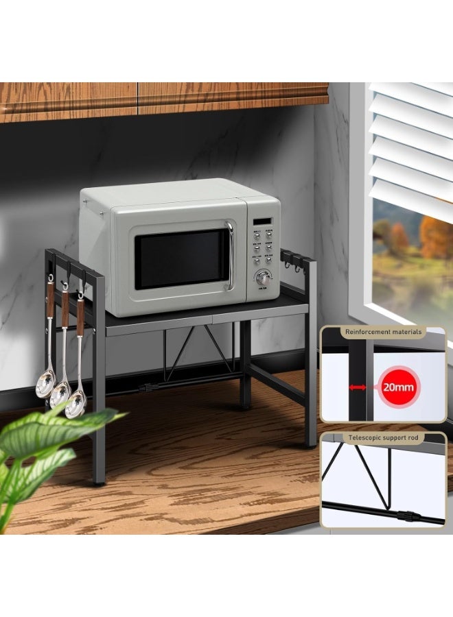 Soofam Microwave Oven Rack, Expandable Microwave Stand with 6 Hooks, Kitchen Utensils Tableware Storage for Kitchen Dining Room - Image 3