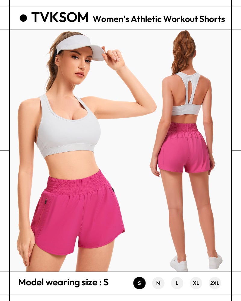 TVKSOM Women's Athletic Workout Shorts High Waisted with Zipper Pockets Gym Elastic Running Shorts for Women Casual - Image 3
