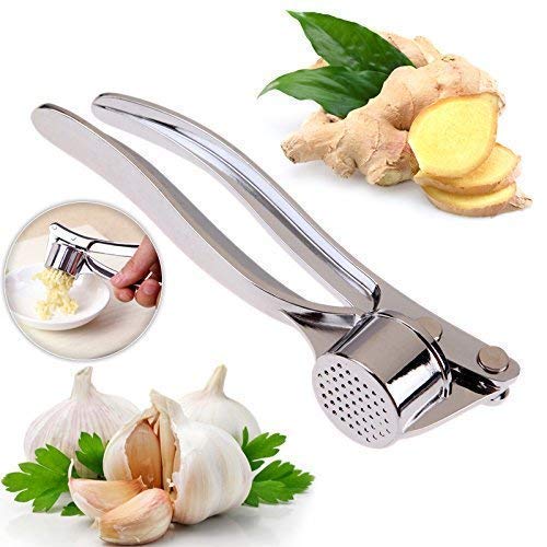 HETARMI ENTERPRISE Hetarmi Stainless Steel Garlic Press Quick Hand Squeeze Garlic Press Ultra to Squeeze Fresh Garlic Juice Ergonomic Design Made of Zinc Alloy Stainless Steel Look Forget Smelly Hands - Image 1