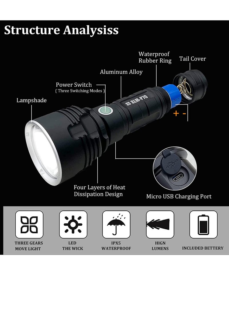 3000-10000 Lumen High Power LED Waterproof Flashlight Lamp Ultra Bright  3 Mode Most Powerful 50W XLM-P70 LED USB Rechargeable Flashlight Torch  2 Lithium Battery - Image 5