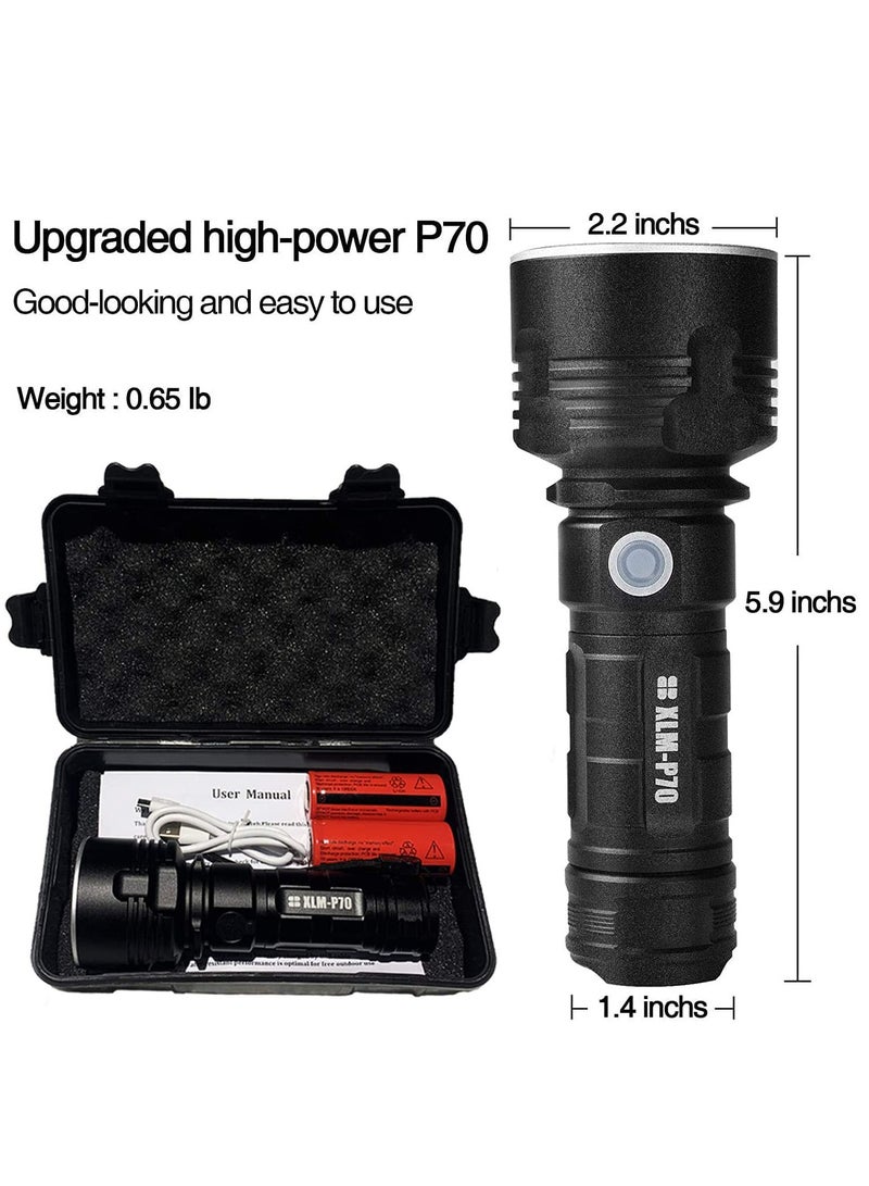 3000-10000 Lumen High Power LED Waterproof Flashlight Lamp Ultra Bright  3 Mode Most Powerful 50W XLM-P70 LED USB Rechargeable Flashlight Torch  2 Lithium Battery - Image 2