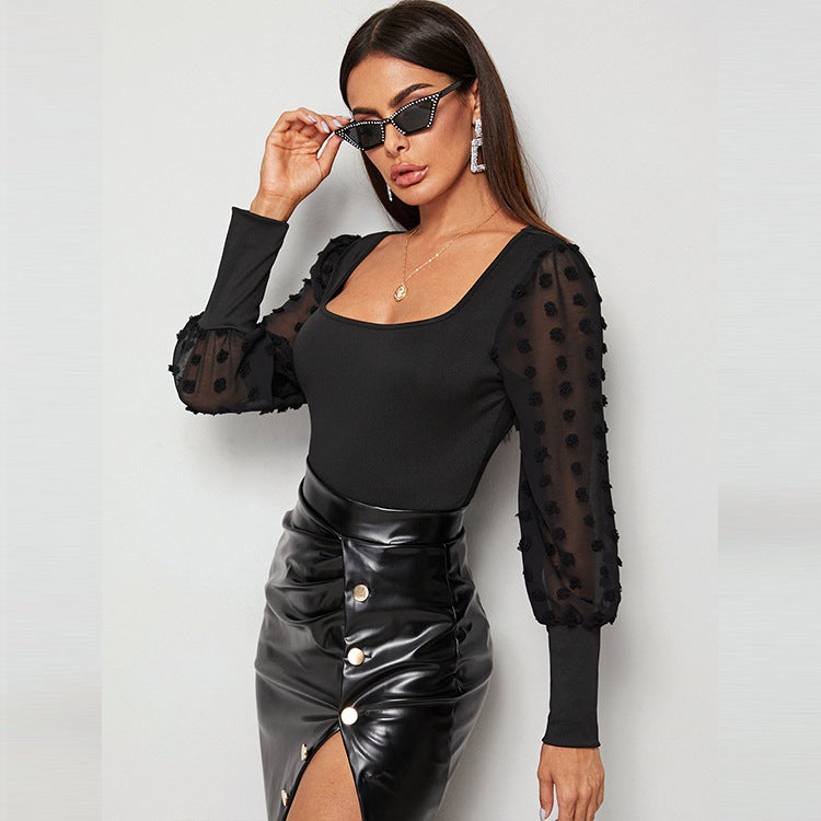 Women'S Clothing 2024 Fashion Square Collar Solid Color Slim Long Sleeve Tight Jumpsuit - Image 5