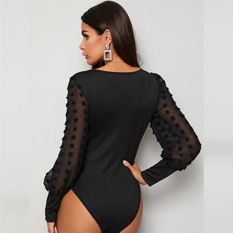 Women'S Clothing 2024 Fashion Square Collar Solid Color Slim Long Sleeve Tight Jumpsuit - Image 4