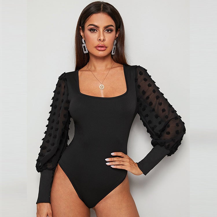 Women'S Clothing 2024 Fashion Square Collar Solid Color Slim Long Sleeve Tight Jumpsuit - Image 1