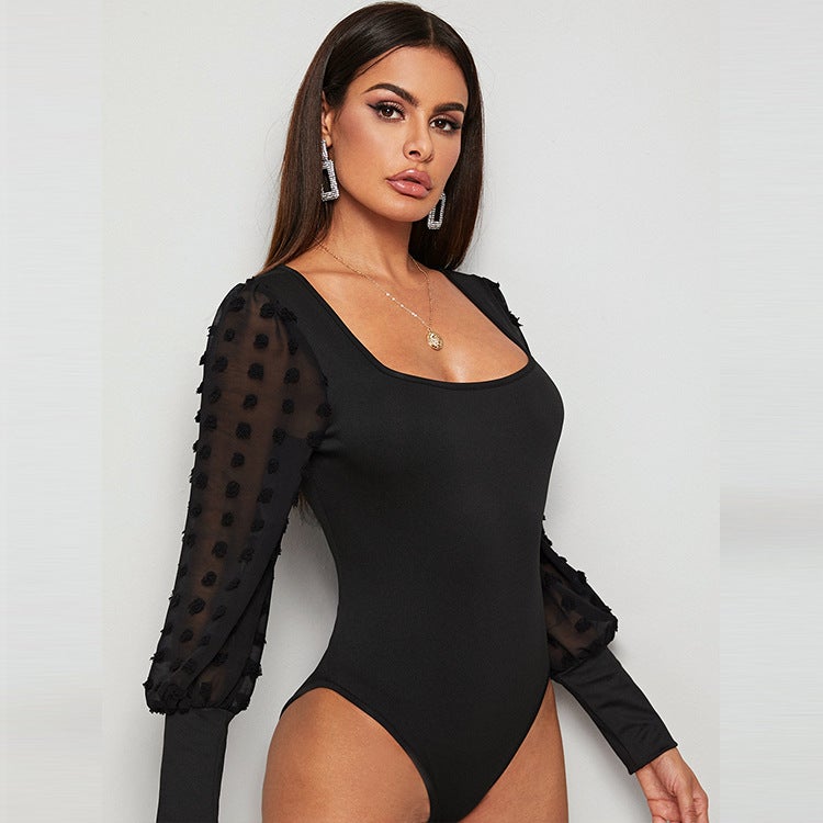 Women'S Clothing 2024 Fashion Square Collar Solid Color Slim Long Sleeve Tight Jumpsuit - Image 3