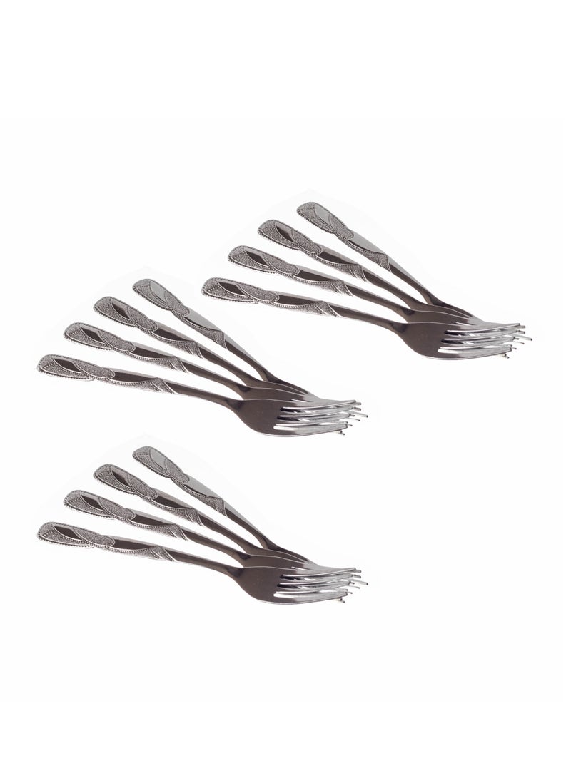 12-Piece Stainless Steel dessert fork Set Silver