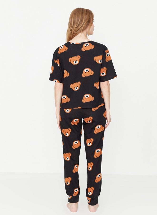 trendyol Black 100% Cotton Teddy Bear Printed T-shirt-Pants Knitted Pajama Set THMSS21PT0195 - Image 5