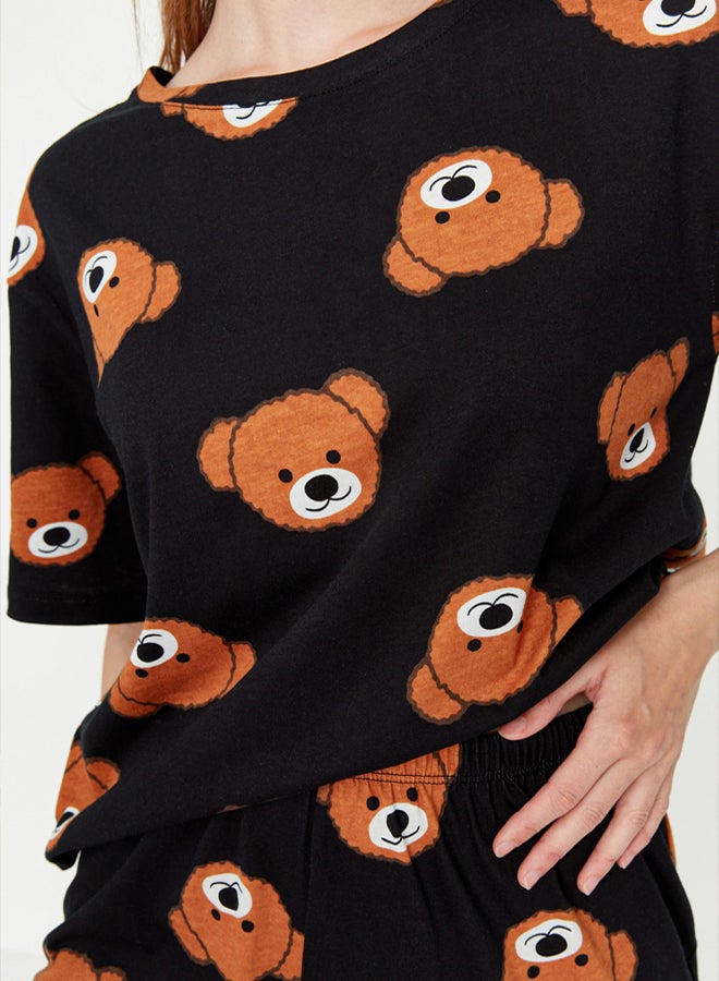 trendyol Black 100% Cotton Teddy Bear Printed T-shirt-Pants Knitted Pajama Set THMSS21PT0195 - Image 4