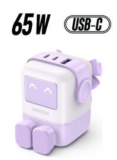 UGREEN RG 65W USB C Charger with 3 Ports Nexode Robot GaN LED Display, Mini Type C Fast Power Adapter  Purple colour