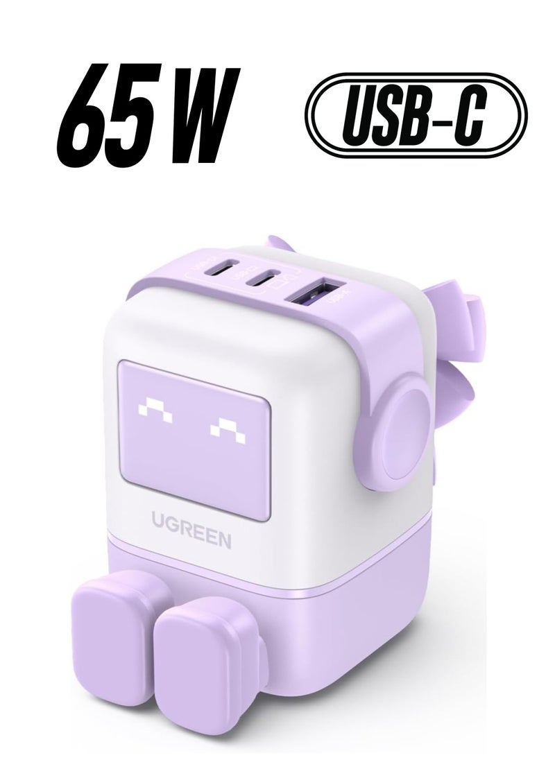 Generic - UGREEN RG 65W USB C Charger with 3 Ports Nexode Robot GaN LED Display, Mini Type C Fast Power Adapter  Purple colour - Image 1
