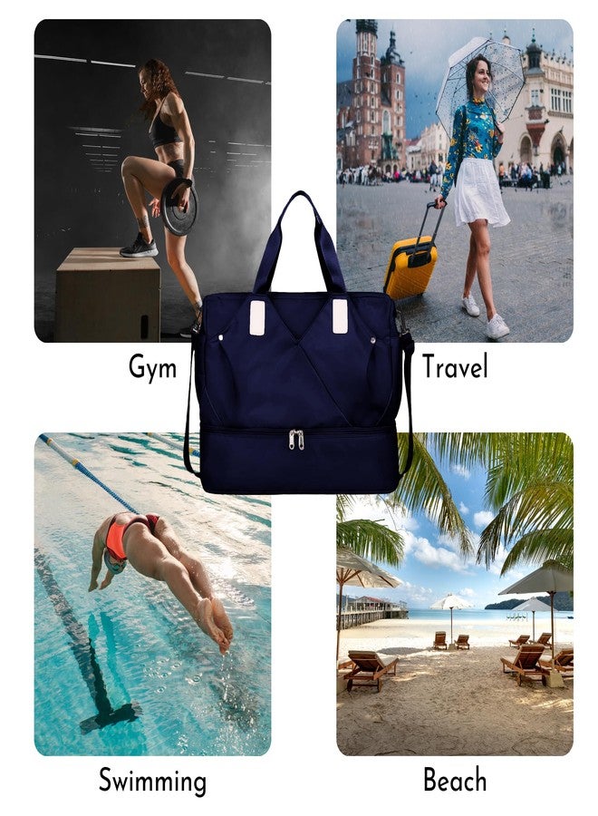 Aavjo Gym Travel Sports Kit Tote Workout Dance Bag Duffle for Men Women with Trolley Sleeve Wet Pocket Shoes Compartment (Navy Blue) - Image 4
