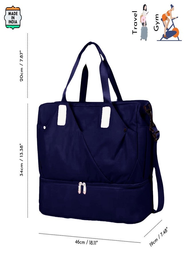 Aavjo Gym Travel Sports Kit Tote Workout Dance Bag Duffle for Men Women with Trolley Sleeve Wet Pocket Shoes Compartment (Navy Blue) - Image 2