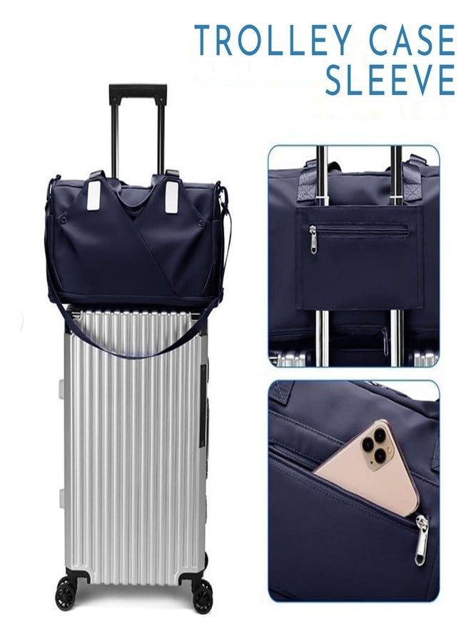Aavjo Gym Travel Sports Kit Tote Workout Dance Bag Duffle for Men Women with Trolley Sleeve Wet Pocket Shoes Compartment (Navy Blue) - Image 3