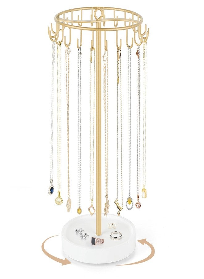 Mkono Rotating Necklace Holder Metal Jewelry Display Stand Gold Necklace Organizer with 22 Hooks Adjustable Tree Tower for Storage and Hanging Bracelet Keychain Home Bedroom Decor Dressing Table Women - Image 1