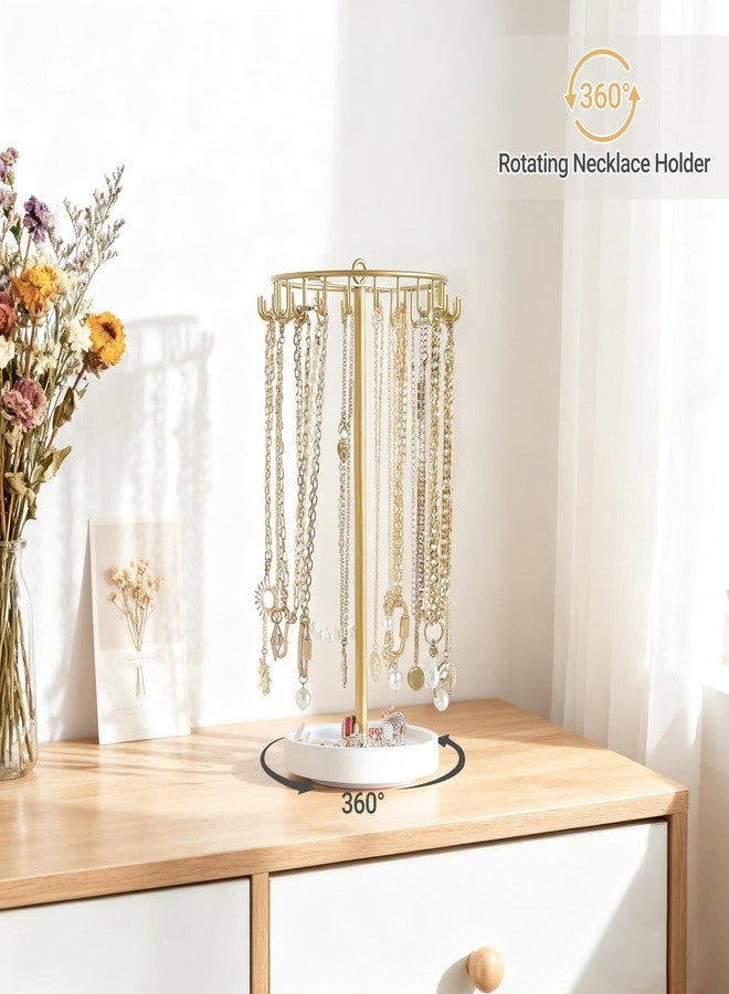 Mkono Rotating Necklace Holder Metal Jewelry Display Stand Gold Necklace Organizer with 22 Hooks Adjustable Tree Tower for Storage and Hanging Bracelet Keychain Home Bedroom Decor Dressing Table Women - Image 2