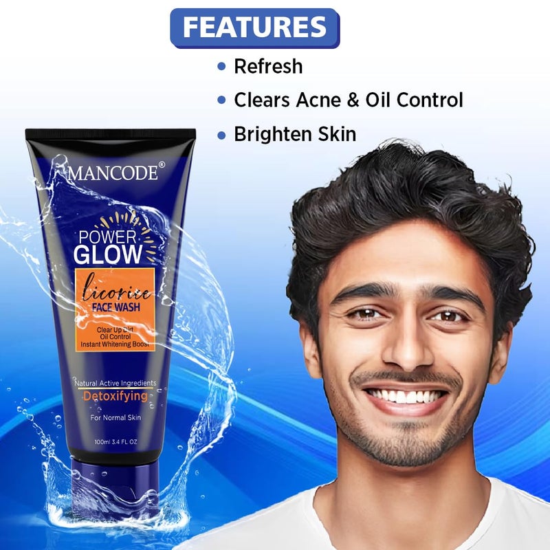 MAN CODE MANCODE Power Glow Face Wash for Men with licorice extract Best Oil Control Face Wash for Men Ideal for All Skin Deep Skin Cleansing Instant Whitening Boost Suitable For all Skin Type 100 ML - Image 2