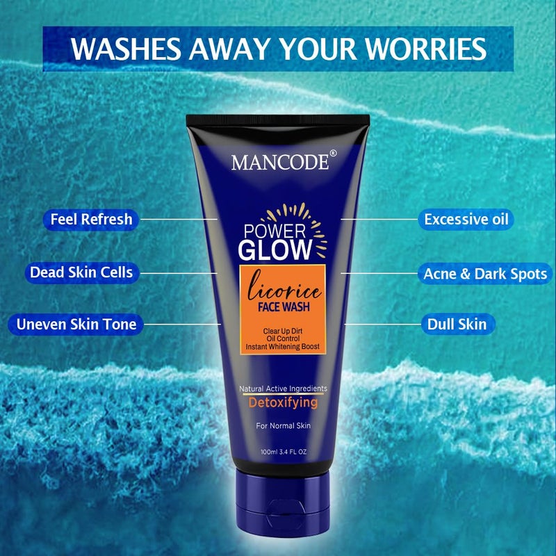 MAN CODE MANCODE Power Glow Face Wash for Men with licorice extract Best Oil Control Face Wash for Men Ideal for All Skin Deep Skin Cleansing Instant Whitening Boost Suitable For all Skin Type 100 ML - Image 5