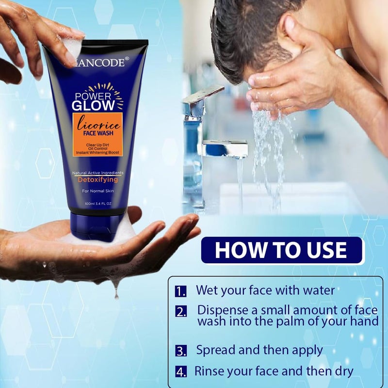 MAN CODE MANCODE Power Glow Face Wash for Men with licorice extract Best Oil Control Face Wash for Men Ideal for All Skin Deep Skin Cleansing Instant Whitening Boost Suitable For all Skin Type 100 ML - Image 3