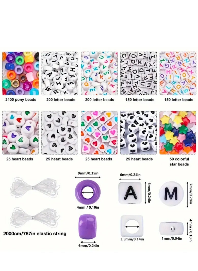 3250PCS Pony Beads Bracelet Making Kit – 96 Colors with Letter & Heart Beads, Elastic Threads – Friendship Bracelets & Jewelry DIY Craft Kit