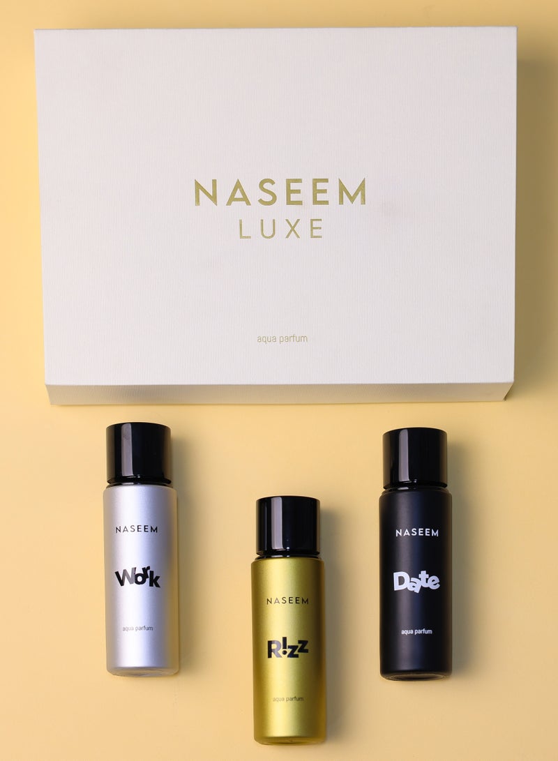 Naseem LUXE COLLECTION Gift Set for Men – Aqua Perfumes WORK, RIZZ, DATE - 30ml Each - Image 1