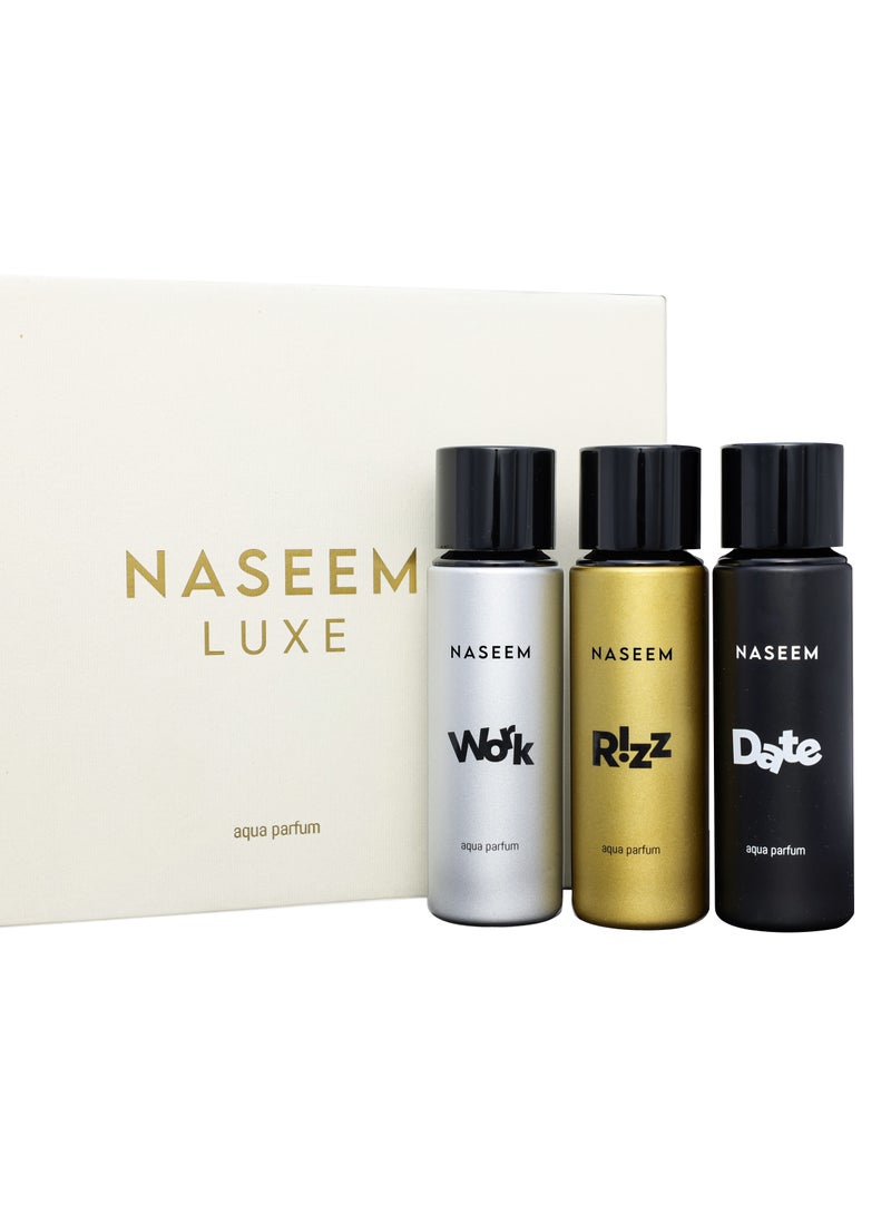 Naseem LUXE COLLECTION Gift Set for Men – Aqua Perfumes WORK, RIZZ, DATE - 30ml Each - Image 2