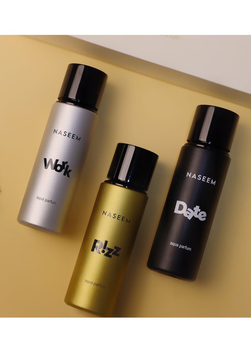 Naseem LUXE COLLECTION Gift Set for Men – Aqua Perfumes WORK, RIZZ, DATE - 30ml Each - Image 3