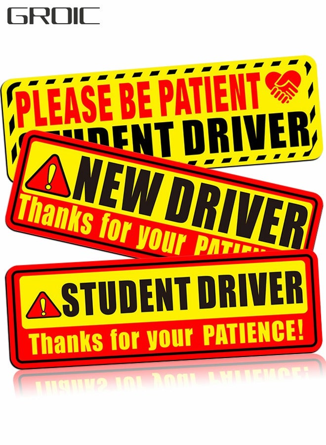 GROIC 3Pcs Reflective car Sticker New Driver Magnet for Car, Reflective Please Be Patient New Driver Signs, Student Driver Magnetic Safety Signs, Novice Driver Warning Vehicle Bumper Sticker Removable - Image 1