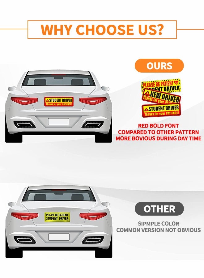 GROIC 3Pcs Reflective car Sticker New Driver Magnet for Car, Reflective Please Be Patient New Driver Signs, Student Driver Magnetic Safety Signs, Novice Driver Warning Vehicle Bumper Sticker Removable - Image 2