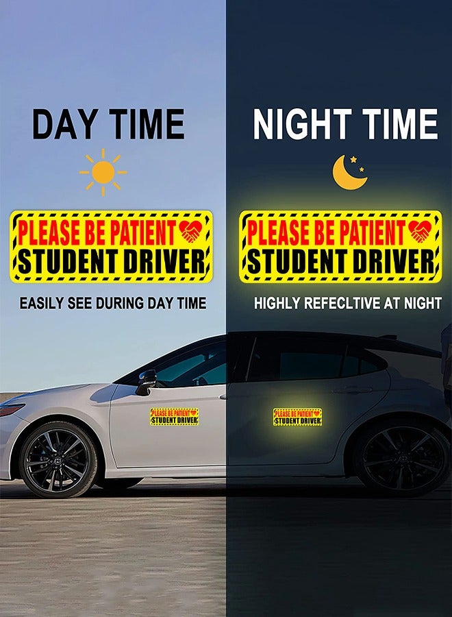 GROIC 3Pcs Reflective car Sticker New Driver Magnet for Car, Reflective Please Be Patient New Driver Signs, Student Driver Magnetic Safety Signs, Novice Driver Warning Vehicle Bumper Sticker Removable - Image 3