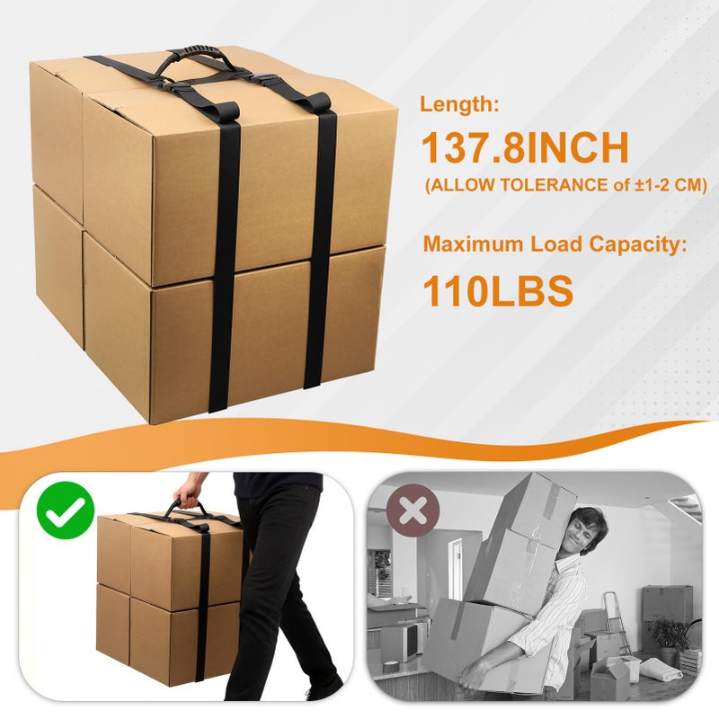NVAAV 137.8 Inch Box Carrying Strap with Handle, Extra-Long Adjustable Heavy Duty H-Shaped Style Straps with Strap Organizer Clip, Handheld Belt Designed for Safely Lifting Large Boxes, Easy to Move Luggage - Image 5
