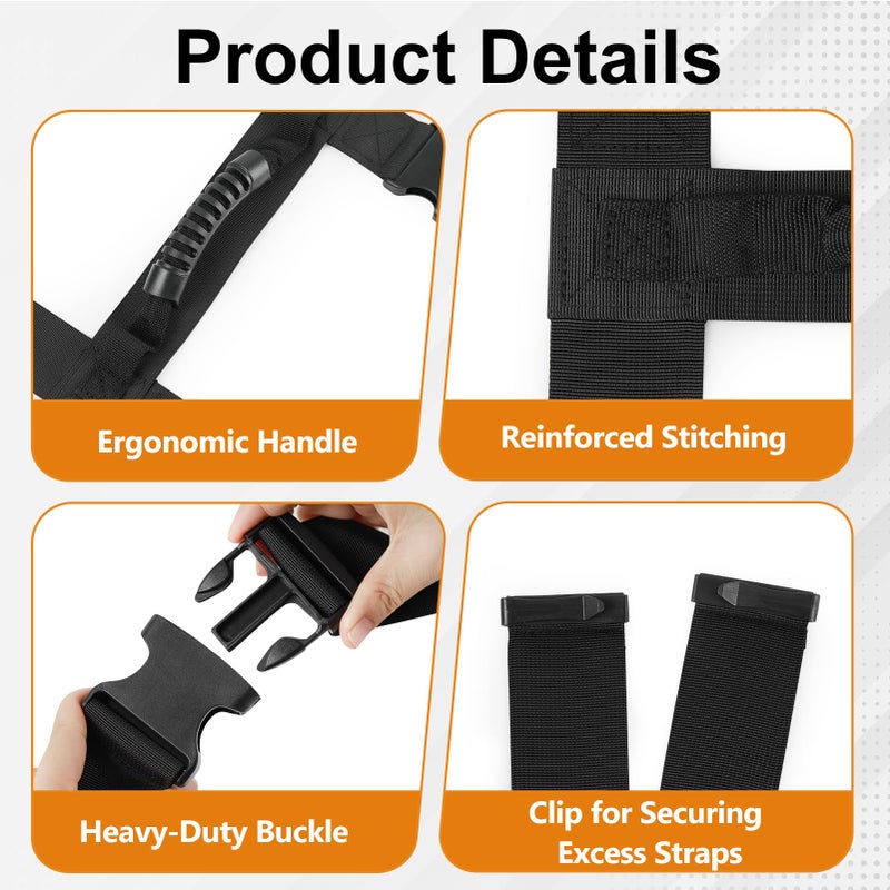 NVAAV 137.8 Inch Box Carrying Strap with Handle, Extra-Long Adjustable Heavy Duty H-Shaped Style Straps with Strap Organizer Clip, Handheld Belt Designed for Safely Lifting Large Boxes, Easy to Move Luggage - Image 4