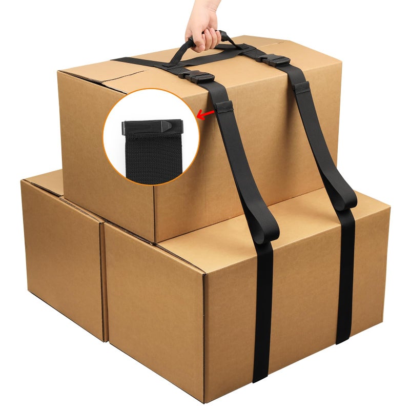 NVAAV 137.8 Inch Box Carrying Strap with Handle, Extra-Long Adjustable Heavy Duty H-Shaped Style Straps with Strap Organizer Clip, Handheld Belt Designed for Safely Lifting Large Boxes, Easy to Move Luggage - Image 1