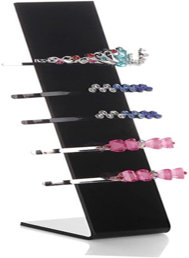 Anistuff 2 Pieces Clear Acrylic Hair Clip Display Stand L-Shaped Hairpin Display Holder Barrette Display Stand Holder Hair Clip Organizer Stand Holder, Transparent (Black) - Image 2