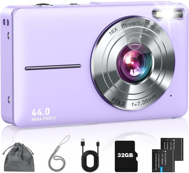 Lecran Digital Camera, Kids Camera FHD 1080P Point and Shoot Camera with 16X Zoom Anti Shake, Small Compact Camera for Teen Starter Children Kid Student Girl Boy(Purple) - Image 1