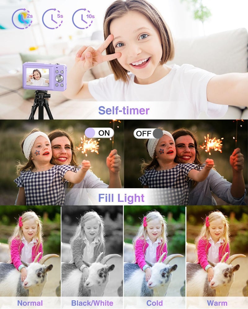 Lecran Digital Camera, Kids Camera FHD 1080P Point and Shoot Camera with 16X Zoom Anti Shake, Small Compact Camera for Teen Starter Children Kid Student Girl Boy(Purple) - Image 5