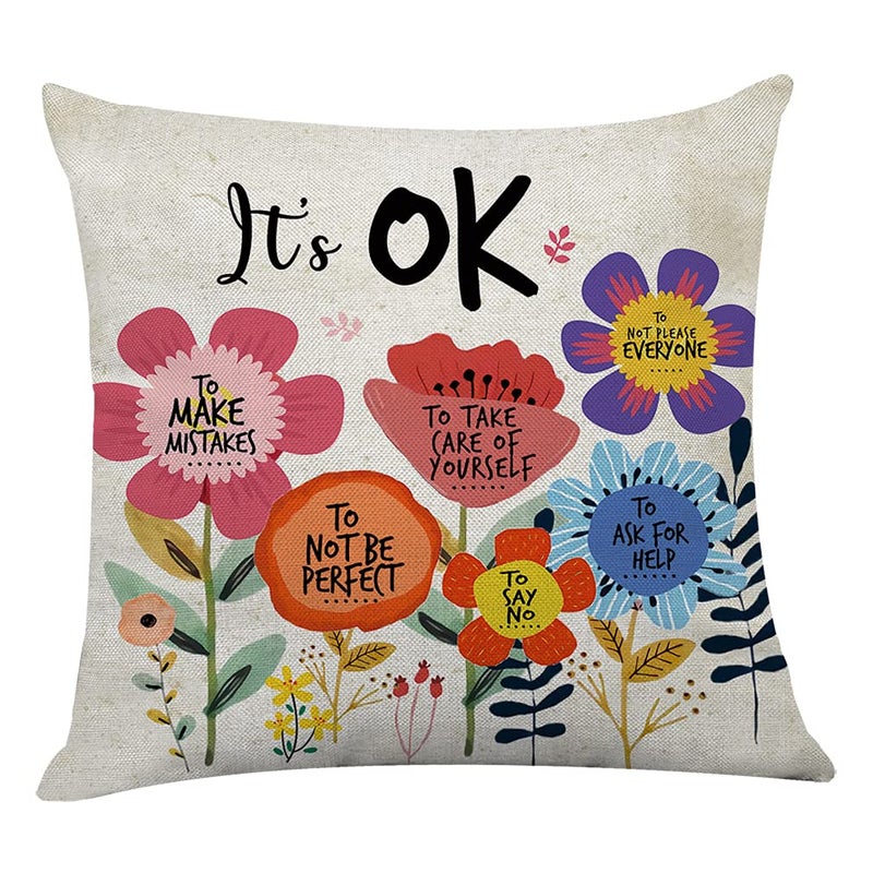 Littlefa Inspiring Throw PillowsMotivational Cute Flower Throw Pillows for Girls KidsIts OK Inspirational Decorative Pillowcase for Nursery Counseling Office DecorFun Pillow Cover