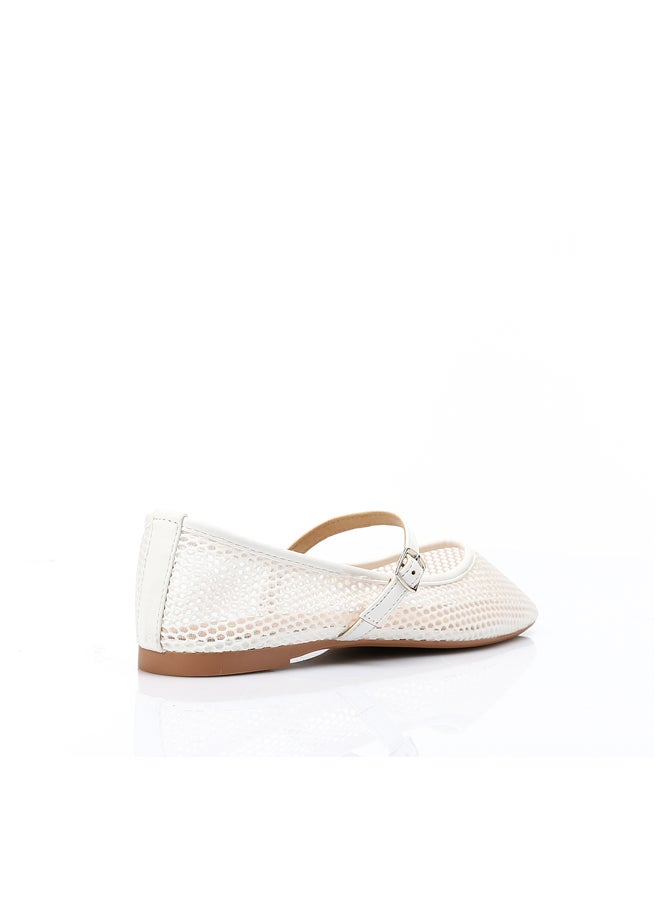 DejaVu White Semi Square Toecap Mesh Flat Shoes - Image 1