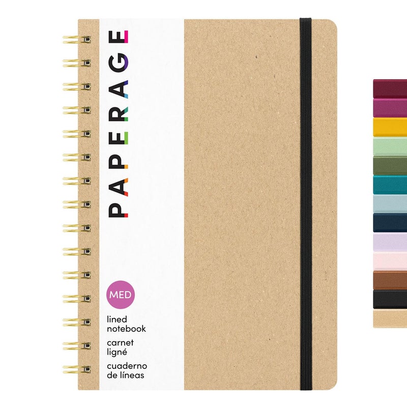 PAPERAGE Lined Spiral Journal Notebook, (Kraft), 160 Pages, Hardcover Journal for Women & Men, Medium 5.5 in x 8 in - 100 GSM, Thick Paper, Spiral Notebook for Work, School & Journaling - Image 1