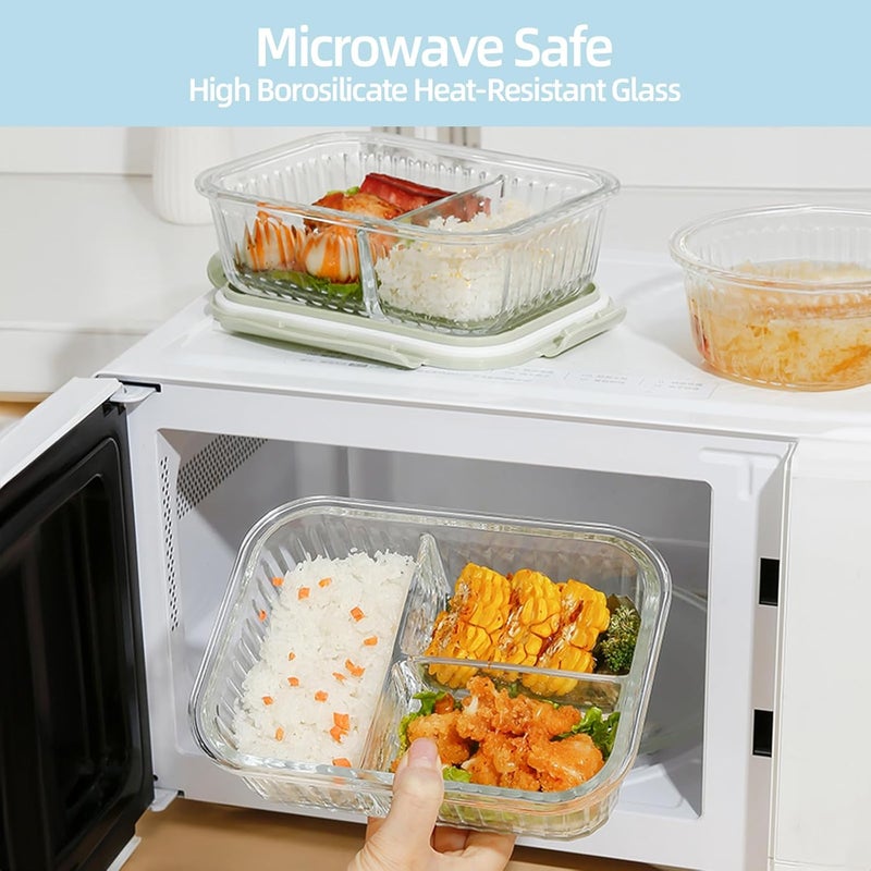 YumLock Glass Food Storage Containers with Lunch Bag, 3 & 2 Compartments, Meal Prep Container Microwave Safe with Lids - Pantry & Kitchen Storage, Lunch Containers for Kids & Adults, Bento Box, Pink - Image 4
