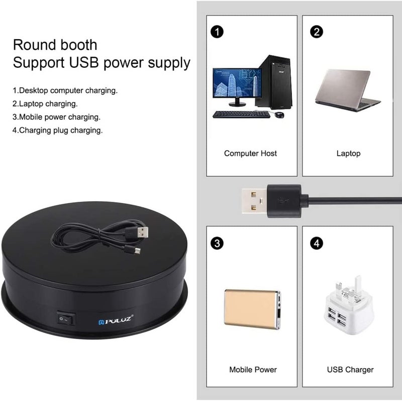 Jubilant حامل عرض دوار للتصوير بزاوية 360 درجة، بقطر 5.7 بوصة (15 سم) لحامل عرض دوار بزاوية 360 درجة لتصوير الفيديو، الدمى، المجوهرات، أقصى حمولة 10 كجم (أسود) (أسود) - Image 4